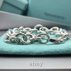 Tiffany & Co. Return To Blue Enamel Heart Tag Medium 7.5 Bracelet Silver 925