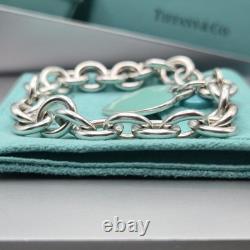 Tiffany & Co. Return To Blue Enamel Heart Tag Medium 7.5 Bracelet Silver 925