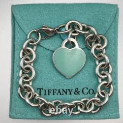 Tiffany & Co. Return To Blue Enamel Heart Tag Medium 7.5 Bracelet Silver 925