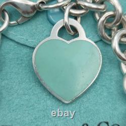 Tiffany & Co. Return To Blue Enamel Heart Tag Medium 7.5 Bracelet Silver 925