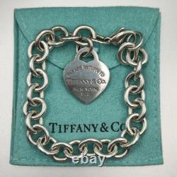 Tiffany & Co. Return To Blue Enamel Heart Tag Medium 7.5 Bracelet Silver 925