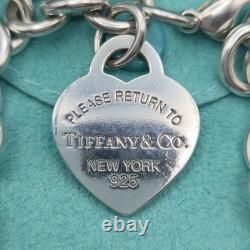 Tiffany & Co. Return To Blue Enamel Heart Tag Medium 7.5 Bracelet Silver 925