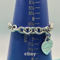Tiffany & Co. Return To Blue Enamel Heart Tag Medium 7.5 Bracelet Silver 925