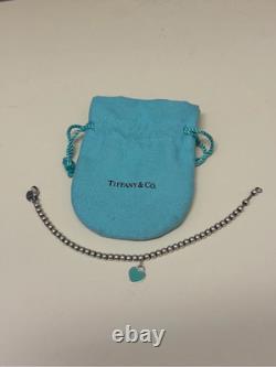 Tiffany & Co. Return To Blue Enamel Mini Heart Bead Large 7 Bracelet Silver