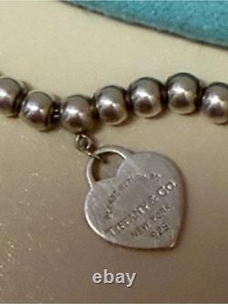 Tiffany & Co. Return To Blue Enamel Mini Heart Bead Large 7 Bracelet Silver