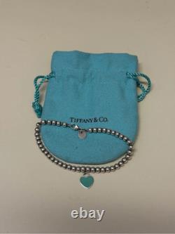 Tiffany & Co. Return To Blue Enamel Mini Heart Bead Large 7 Bracelet Silver