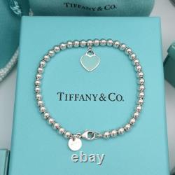 Tiffany & Co. Return To Blue Enamel Mini Heart Bead Small 6.5 Bracelet Silver
