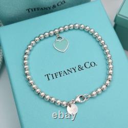 Tiffany & Co. Return To Blue Enamel Mini Heart Bead Small 6.5 Bracelet Silver