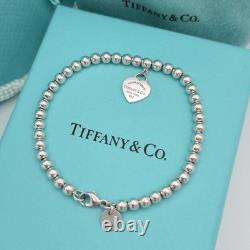 Tiffany & Co. Return To Blue Enamel Mini Heart Bead Small 6.5 Bracelet Silver