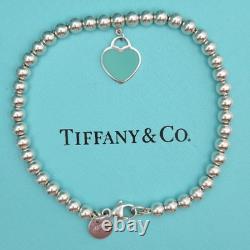 Tiffany & Co. Return To Blue Enamel Mini Heart Bead Small 6.5 Bracelet Silver