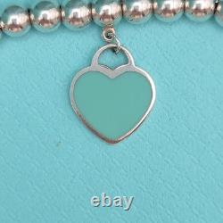 Tiffany & Co. Return To Blue Enamel Mini Heart Bead Small 6.5 Bracelet Silver