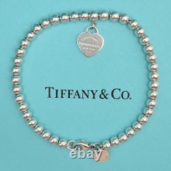 Tiffany & Co. Return To Blue Enamel Mini Heart Bead Small 6.5 Bracelet Silver