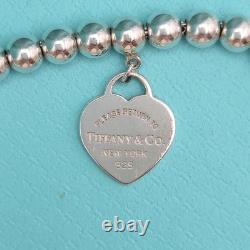 Tiffany & Co. Return To Blue Enamel Mini Heart Bead Small 6.5 Bracelet Silver