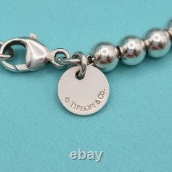 Tiffany & Co. Return To Blue Enamel Mini Heart Bead Small 6.5 Bracelet Silver