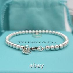 Tiffany & Co. Return To Blue Enamel Mini Heart Bead Small 6.5 Bracelet Silver