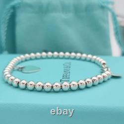 Tiffany & Co. Return To Blue Enamel Mini Heart Bead Small 6.5 Bracelet Silver
