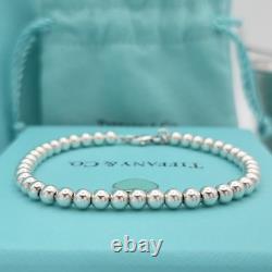 Tiffany & Co. Return To Blue Enamel Mini Heart Bead Small 6.5 Bracelet Silver