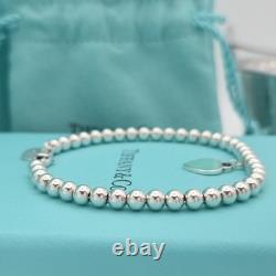 Tiffany & Co. Return To Blue Enamel Mini Heart Bead Small 6.5 Bracelet Silver