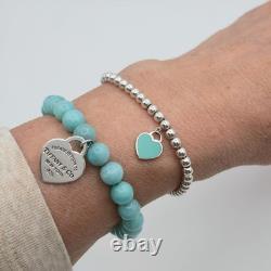 Tiffany & Co. Return To Blue Enamel Mini Heart Bead Small 6.5 Bracelet Silver