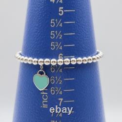 Tiffany & Co. Return To Blue Enamel Mini Heart Bead Small 6.5 Bracelet Silver