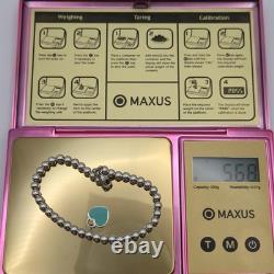 Tiffany & Co. Return To Blue Enamel Mini Heart Bead Small 6.5 Bracelet Silver
