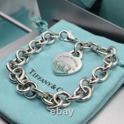 Tiffany & Co. Return To Blue Enamel Splash Heart Tag 8 Large Bracelet Silver