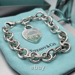Tiffany & Co. Return To Blue Enamel Splash Heart Tag 8 Large Bracelet Silver
