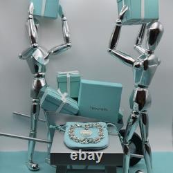 Tiffany & Co. Return To Blue Enamel Splash Heart Tag 8 Large Bracelet Silver