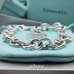 Tiffany & Co. Return To Blue Enamel Splash Heart Tag 8 Large Bracelet Silver