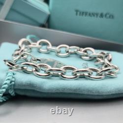 Tiffany & Co. Return To Blue Enamel Splash Heart Tag 8 Large Bracelet Silver