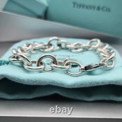 Tiffany & Co. Return To Blue Enamel Splash Heart Tag 8 Large Bracelet Silver