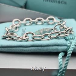 Tiffany & Co. Return To Blue Enamel Splash Heart Tag 8 Large Bracelet Silver