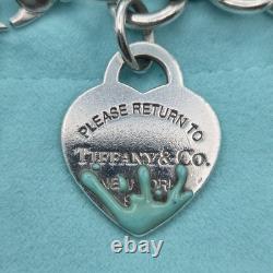 Tiffany & Co. Return To Blue Enamel Splash Heart Tag 8 Large Bracelet Silver