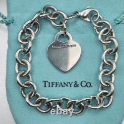 Tiffany & Co. Return To Blue Enamel Splash Heart Tag 8 Large Bracelet Silver