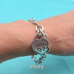 Tiffany & Co. Return To Blue Enamel Splash Heart Tag 8 Large Bracelet Silver