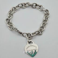 Tiffany & Co. Return To Blue Enamel Splash Heart Tag 8 Large Bracelet Silver