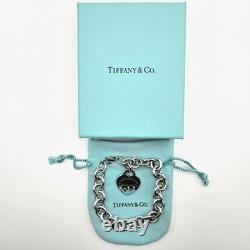 Tiffany & Co. Return To Blue Enamel Splash Heart Tag 8 Large Bracelet Silver