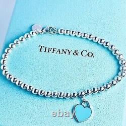 Tiffany & Co. Return To Heart Tag Ball Chain Bracelet Enamel Blue Silver 925