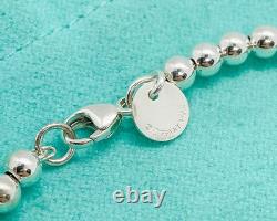 Tiffany & Co. Return To Mini Blue Enamel Heart Silver Bead Bracelet 6.5