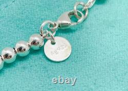 Tiffany & Co. Return To Mini Blue Enamel Heart Silver Bead Bracelet 6.5
