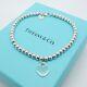 Tiffany & Co. Return To Sterling Silver Blue Enamel Heart Tag Bead Bracelet 7.5