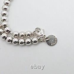 Tiffany & Co. Return To Sterling Silver Blue Enamel Heart Tag Bead Bracelet 7.5