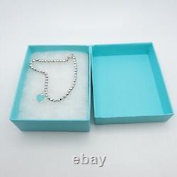 Tiffany & Co. Return To Sterling Silver Blue Enamel Heart Tag Bead Bracelet 7.5