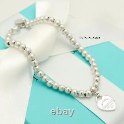 Tiffany & Co. Return to Blue Enamel Heart Tag Bead Chain Bracelet 6.8 withPouch