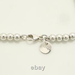 Tiffany & Co. Return to Blue Enamel Heart Tag Bead Chain Bracelet 6.8 withPouch