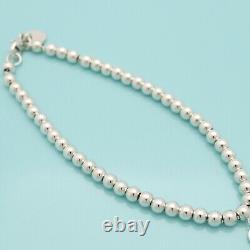 Tiffany & Co. Return to Blue Enamel Heart Tag Bead Chain Bracelet 7.6 Silver