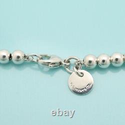 Tiffany & Co. Return to Blue Enamel Heart Tag Bead Chain Bracelet 7.6 Silver