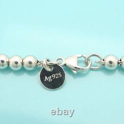 Tiffany & Co. Return to Blue Enamel Heart Tag Bead Chain Bracelet 7.6 Silver