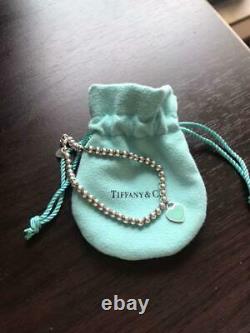 Tiffany & Co Return to Silver Blue Enamel Heart Mini Ball Bead Bracelet NO BOX 3