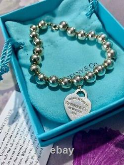 Tiffany & Co Return to Silver Heart Ball Blue Enamel Bead Bracelet Medium